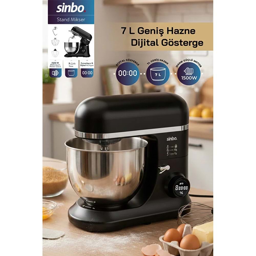 SİNBO SMX-2773S 7LT DİJİTAL STAND MİKSER SİYAH