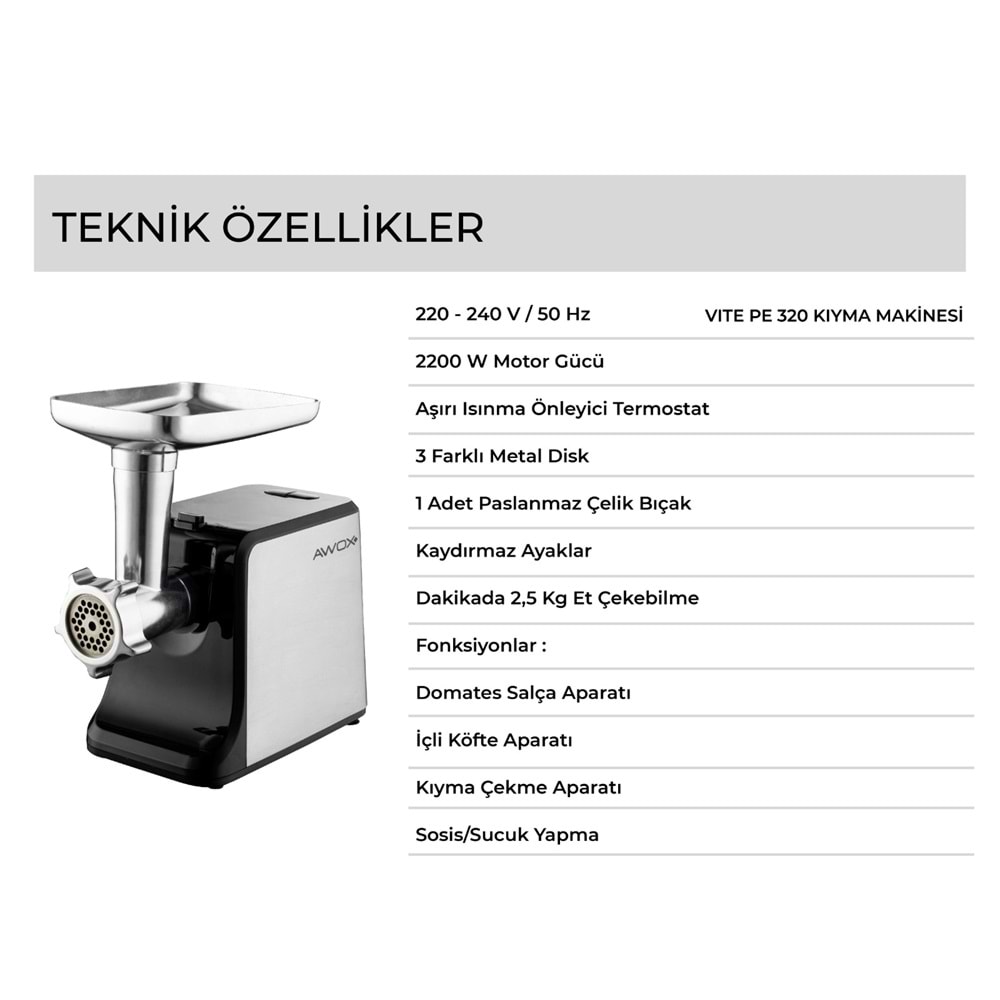 AWOX VITE PE320KIYMA MAKİNESİ