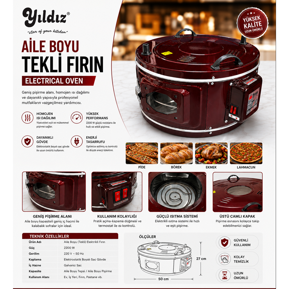 YILDIZ AİLE ALÜMİNYUM DÜZ DAVUL FIRIN