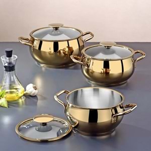 BONERA LALE 6PRÇ TENCERE SETİ GOLD KAPLAMA*4