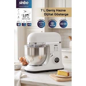 SİNBO SMX-2773B 7LT DİJİTAL STAND MİKSER BEYAZ