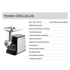 AWOX VITE PE320KIYMA MAKİNESİ