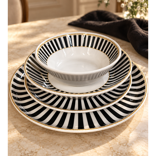 TULU PORSELEN 88300 BLACK BUTTERFLY DESENLİ 24PRÇ YEMEK TAKIMI