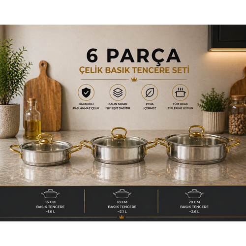 BARON 16-18-20 DÜZ OMLET SET GOLD KULP*6