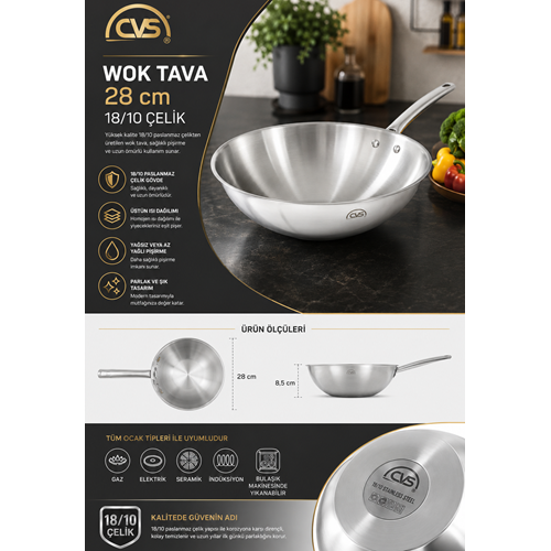 CVS 304 AMETİST 28CM ÇELİK WOK TAVA*8