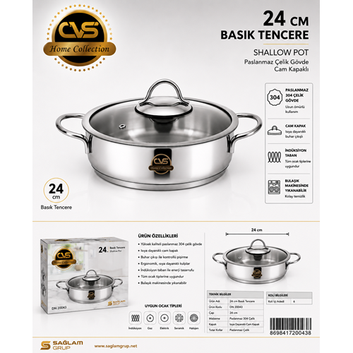 CVS 304 ÇELİK 24 CM BASIK TENCERE*6