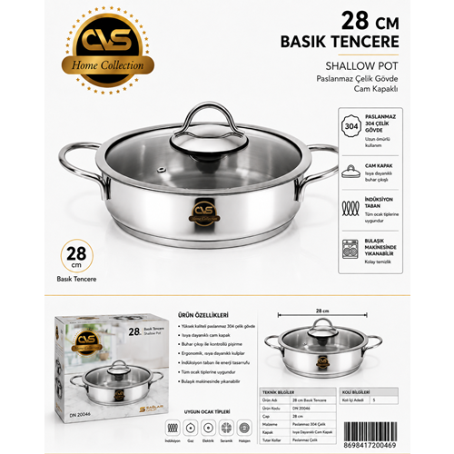 CVS 304 ÇELİK 28 CM BASIK TENCERE*5
