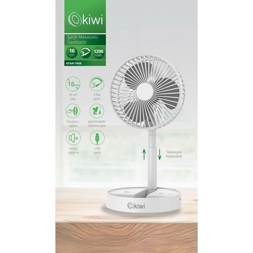 KİWİ 7608 ŞARJLI MASAÜSTÜ VANTİLATÖR *12