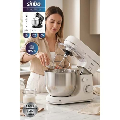 SİNBO SMX-2769 6LT STAND MİKSER BEYAZ
