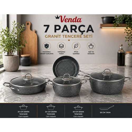 VENDA LÜX 7PRÇ GRANİT TENCERE SETİ
