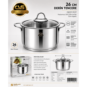 CVS 304 ÇELİK 26 CM DERİN TENCERE*4