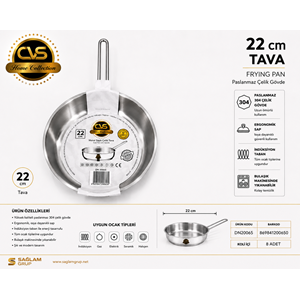 CVS 304 ELİT PLATİN KULP 22 CM ÇELİK TAVA*8